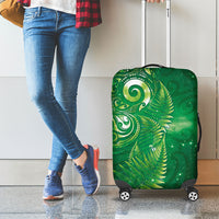 Aotearoa New Zealand New Year Luggage Cover Tribal Koru Tattoo Green Galaxy Maori Silver Fern