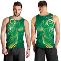 Aotearoa New Zealand New Year Men Tank Top Tribal Koru Tattoo Green Galaxy Maori Silver Fern