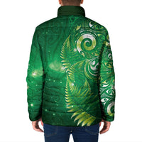 Aotearoa New Zealand New Year Padded Jacket Tribal Koru Tattoo Green Galaxy Maori Silver Fern
