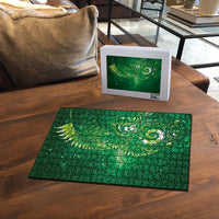 Aotearoa New Zealand New Year Puzzle Tribal Koru Tattoo Green Galaxy Maori Silver Fern