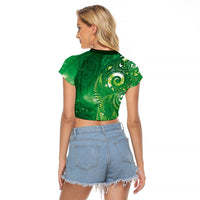 Aotearoa New Zealand New Year Raglan Cropped T Shirt Tribal Koru Tattoo Green Galaxy Maori Silver Fern