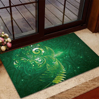 Aotearoa New Zealand New Year Rubber Doormat Tribal Koru Tattoo Green Galaxy Maori Silver Fern