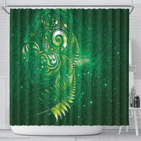 Aotearoa New Zealand New Year Shower Curtain Tribal Koru Tattoo Green Galaxy Maori Silver Fern