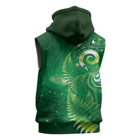 Aotearoa New Zealand New Year Sleeveless Zip Hoodie Tribal Koru Tattoo Green Galaxy Maori Silver Fern