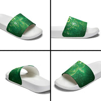 Aotearoa New Zealand New Year Slide Sandals Tribal Koru Tattoo Green Galaxy Maori Silver Fern