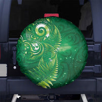 Aotearoa New Zealand New Year Spare Tire Cover Tribal Koru Tattoo Green Galaxy Maori Silver Fern