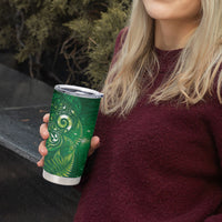 Aotearoa New Zealand New Year Tumbler Cup Tribal Koru Tattoo Green Galaxy Maori Silver Fern