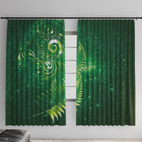 Aotearoa New Zealand New Year Window Curtain Tribal Koru Tattoo Green Galaxy Maori Silver Fern