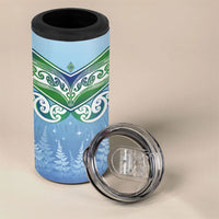 Aotearoa New Zealand New Year 4 in 1 Can Cooler Tumbler Maori Motifs with Silver Fern and Matariki Stars