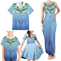 Aotearoa New Zealand New Year Family Matching Tank Maxi Dress and Hawaiian Shirt Maori Motifs with Silver Fern and Matariki Stars LT03 - Polynesian Pride
