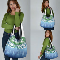 Aotearoa New Zealand New Year Grocery Bag Maori Motifs with Silver Fern and Matariki Stars