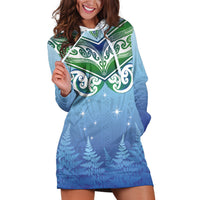 Aotearoa New Zealand New Year Hoodie Dress Maori Motifs with Silver Fern and Matariki Stars
