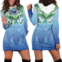 Aotearoa New Zealand New Year Hoodie Dress Maori Motifs with Silver Fern and Matariki Stars