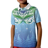 Aotearoa New Zealand New Year Kid Polo Shirt Maori Motifs with Silver Fern and Matariki Stars