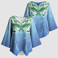 Aotearoa New Zealand New Year Kimono Sleeve Blouse Maori Motifs with Silver Fern and Matariki Stars