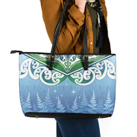 Aotearoa New Zealand New Year Leather Tote Bag Maori Motifs with Silver Fern and Matariki Stars