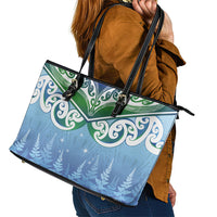 Aotearoa New Zealand New Year Leather Tote Bag Maori Motifs with Silver Fern and Matariki Stars