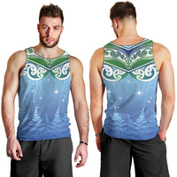 Aotearoa New Zealand New Year Men Tank Top Maori Motifs with Silver Fern and Matariki Stars