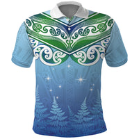 Aotearoa New Zealand New Year Polo Shirt Maori Motifs with Silver Fern and Matariki Stars