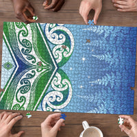 Aotearoa New Zealand New Year Puzzle Maori Motifs with Silver Fern and Matariki Stars