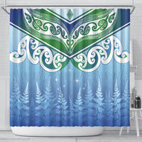 Aotearoa New Zealand New Year Shower Curtain Maori Motifs with Silver Fern and Matariki Stars