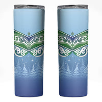 Aotearoa New Zealand New Year Skinny Tumbler Maori Motifs with Silver Fern and Matariki Stars