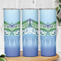 Aotearoa New Zealand New Year Skinny Tumbler Maori Motifs with Silver Fern and Matariki Stars