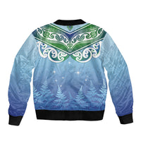 Aotearoa New Zealand New Year Sleeve Zip Bomber Jacket Maori Motifs with Silver Fern and Matariki Stars