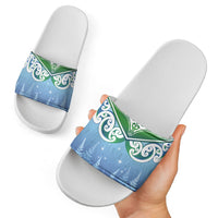 Aotearoa New Zealand New Year Slide Sandals Maori Motifs with Silver Fern and Matariki Stars