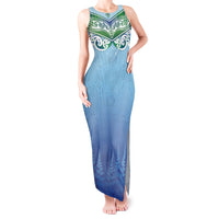 Aotearoa New Zealand New Year Tank Maxi Dress Maori Motifs with Silver Fern and Matariki Stars
