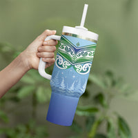 Aotearoa New Zealand New Year Tumbler With Handle Maori Motifs with Silver Fern and Matariki Stars
