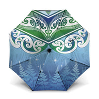 Aotearoa New Zealand New Year Umbrella Maori Motifs with Silver Fern and Matariki Stars