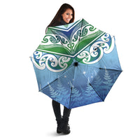 Aotearoa New Zealand New Year Umbrella Maori Motifs with Silver Fern and Matariki Stars