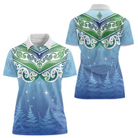 Aotearoa New Zealand New Year Women Polo Shirt Maori Motifs with Silver Fern and Matariki Stars