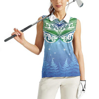 Aotearoa New Zealand New Year Women Sleeveless Polo Shirt Maori Motifs with Silver Fern and Matariki Stars LT03 - Polynesian Pride