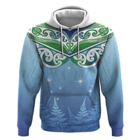 Aotearoa New Zealand New Year Zip Hoodie Maori Motifs with Silver Fern and Matariki Stars