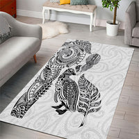 Aotearoa Moko Tribal Tattoo Area Rug New Zealand Maori Penguin and Fantail White Color