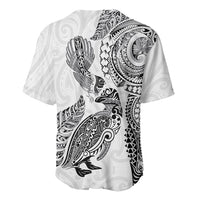 Aotearoa Moko Tribal Tattoo Baseball Jersey New Zealand Maori Penguin and Fantail White Color