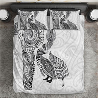 Aotearoa Moko Tribal Tattoo Bedding Set New Zealand Maori Penguin and Fantail White Color