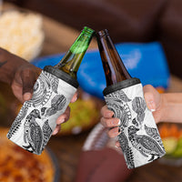 Aotearoa Moko Tribal Tattoo 4 in 1 Can Cooler Tumbler New Zealand Maori Penguin and Fantail White Color