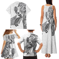 Aotearoa Moko Tribal Tattoo Family Matching Tank Maxi Dress and Hawaiian Shirt New Zealand Maori Penguin and Fantail White Color LT03 - Polynesian Pride