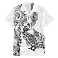 Aotearoa Moko Tribal Tattoo Family Matching Tank Maxi Dress and Hawaiian Shirt New Zealand Maori Penguin and Fantail White Color LT03 Dad's Shirt - Short Sleeve White - Polynesian Pride