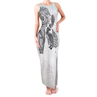 Aotearoa Moko Tribal Tattoo Family Matching Tank Maxi Dress and Hawaiian Shirt New Zealand Maori Penguin and Fantail White Color LT03 Mom's Dress White - Polynesian Pride