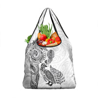 Aotearoa Moko Tribal Tattoo Grocery Bag New Zealand Maori Penguin and Fantail White Color