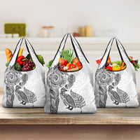 Aotearoa Moko Tribal Tattoo Grocery Bag New Zealand Maori Penguin and Fantail White Color