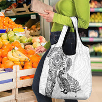 Aotearoa Moko Tribal Tattoo Grocery Bag New Zealand Maori Penguin and Fantail White Color