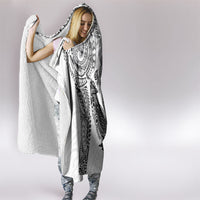 Aotearoa Moko Tribal Tattoo Hooded Blanket New Zealand Maori Penguin and Fantail White Color