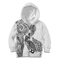Aotearoa Moko Tribal Tattoo Kid Hoodie New Zealand Maori Penguin and Fantail White Color