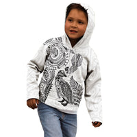 Aotearoa Moko Tribal Tattoo Kid Hoodie New Zealand Maori Penguin and Fantail White Color