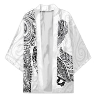 Aotearoa Moko Tribal Tattoo Kimono New Zealand Maori Penguin and Fantail White Color